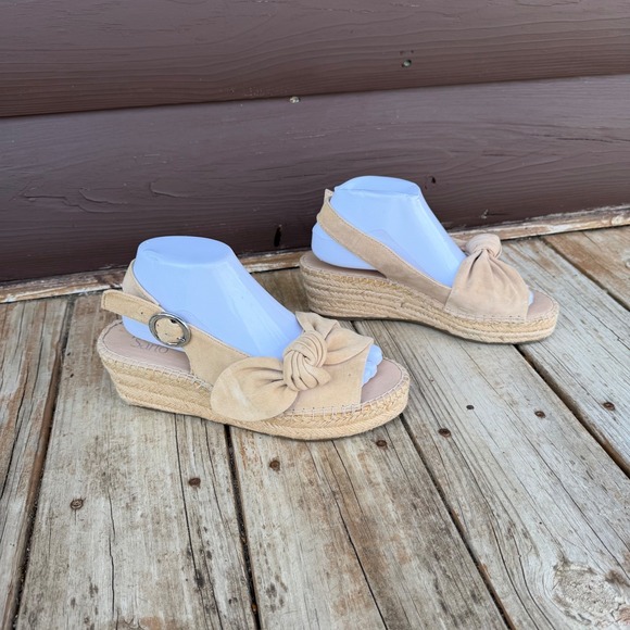 Franco Sarto Pirouette Wedge Sandals 8M Tan Suede Bow Espadrille Slingback - Picture 5 of 9